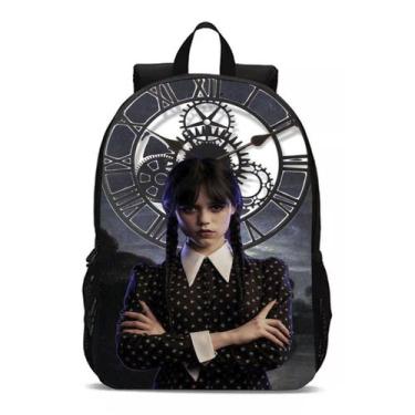 Imagem de Mochila Bolsa Wandinha Addams Relógio Novidade - Geek Skin, Preto, Uni