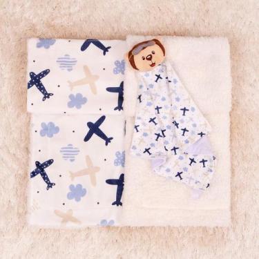 Imagem de Kit Cobertor com Naninha para Bebê 2 pcs - Miguel Baby Enxovais, Urso 
