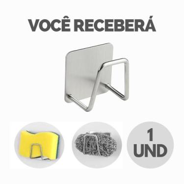 Imagem de Kit Suporte Porta Esponja Bucha Inox Gancho Adesivo Organizador - Esco