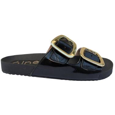 Imagem de Sandália Rasteira Papete Fivela Ajustável Sem Salto Preta