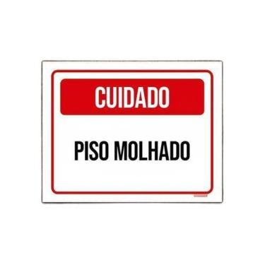 Imagem de Kit 10 Placa Sinalização - Cuidado Piso Molhado Vermelho