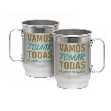 Imagem de Caneca Alumínio c/ Faixa Fosca 600ML Vamos Tomas Todas