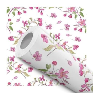 Imagem de Papel De Parede Adesivo Lavável Cozinha Floral Roxo com Verde Pétalas 