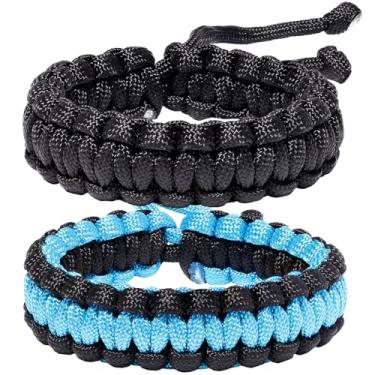 Imagem de Xfoxstal 2 peças pulseiras de paracord de dois tons ajustáveis feitas à mão trançadas pulseiras de sobrevivência para mulheres, acampamento, viagem, escalada ao ar livre, Large, Poliéster, Sem Pedra
