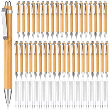 Imagem de Fainne Conjunto de canetas de bambu para gravação, caneta de bambu retrátil de madeira natural com recargas de tinta preta extra, caneta esferográfica, para dia dos namorados, Páscoa, suprimentos de presente para homens e mulheres (40 peças)