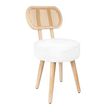 Imagem de Cadeira de jantar de vime, cadeiras de sala de jantar de cozinha, cadeira boucle moderna de meados do século, cadeira elegante de madeira estofada, cadeira de sherpa fofa, cadeira de bar para sala de