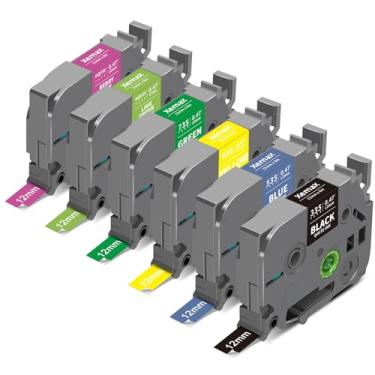 Imagem de XemaX Fita de etiqueta multicolorida de 12 mm compatível com Brother P Touch Label Maker Tape Tze Tz 12 mm 0,47 refis coloridos laminados para PT-D220 D210 H110 1000 1280 D400, 1/5.1 cm x 26.2'
