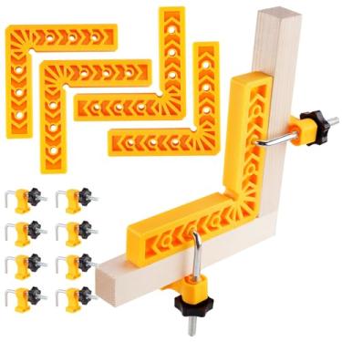 Imagem de Tomorotec Conjunto de grampos de 90 graus para projetos de marcenaria, 4 quadrados de 15 cm, 8 blocos de fixação, 8 porcas M8, 8 parafusos em forma de L, braçadeiras de ângulo reto para montagem de