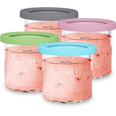 Imagem de SVNOOC para fabricantes de sorvete da série ninja creami nc299amz e nc300s, sem bpa e adequado para máquina de lavar louça, litros de 16 onças com tampas, pacote com 4 - cores sortidas