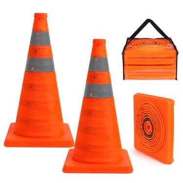 Imagem de yeatruojeet Pacote com 2 Cones de Segurança de Trânsito Dobráveis de 18", Cones Pop-Up Multiuso com Colar Refletivo para Segurança Na Estrada, Cones Laranja para Treinamento de Dir (18 Polegadas,)