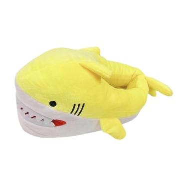 Imagem de Vaveren Chinelos de tubarão peludos, chinelos de animais, sapatos confortáveis e aconchegantes para quarto, escorregadores de casa, Amarelo