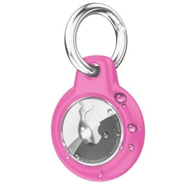 Imagem de Capa de AirTag à prova d'água com chaveiro, capa rígida de policarbonato + TPU à prova de choque e resistente a arranhões para Apple Air Tags, acessórios para rastreador de itens GPS (Rosa)