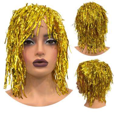 Imagem de Peruca metalizada festa fantasia carnaval franja dourado