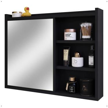 Imagem de Espelheira Armário Banheiro 60 cm Espelho Porta Prateleira Organizadora Lavabo Luxo - Preto