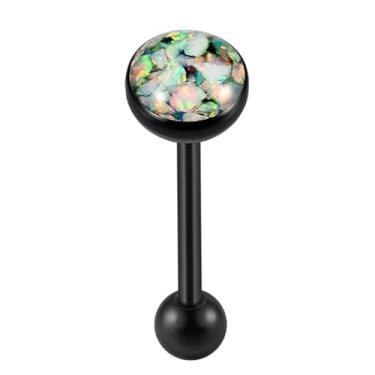 Imagem de Niaspi Anéis de língua de opala 14G de aço inoxidável para piercing de língua, joia com rosca interna, barra hipoalergênica, preta, para mulheres e homens, 14g, Aço inoxidável, Sem Pedra Preciosa