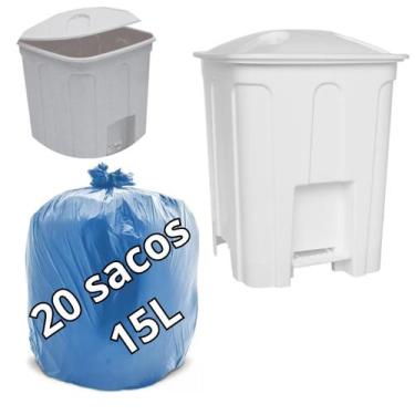 Imagem de Lixeira Com Pedal e Tampa 15L Branca + 20UN de Saco de Lixo - Jaguar