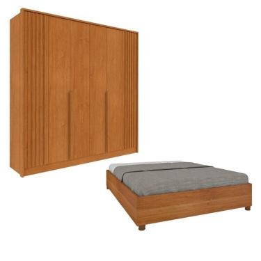 Imagem de Guarda-Roupa 6 portas Ripado Nova York e Cama Casal Queen Monaco Espresso Móveis Cinamomo