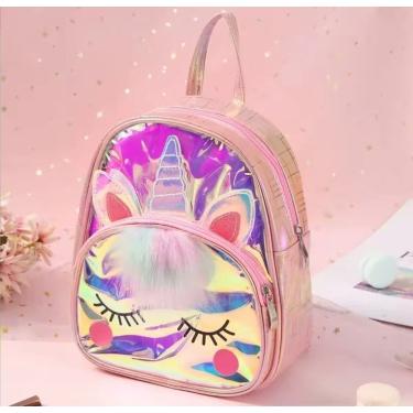 Imagem de Bolsa Infantil Pequena Personagem Unicórnio Pony Mochila com Ziper costa Menina courino metalizada Creche Passeio 2025