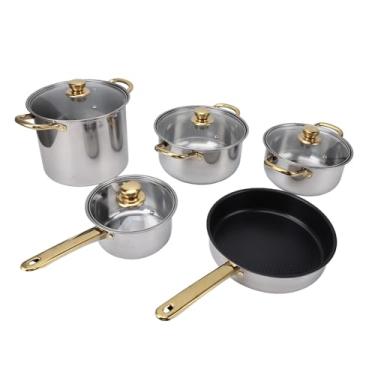 Imagem de Potes de Aço Inoxidável e Frigideiras, Conjunto Ergonômico do Conjunto de Panelas Multifuncionais, Conjunto de Utensílios de Cozinha para Fritas Fervendo Grelhar Com Tampas de