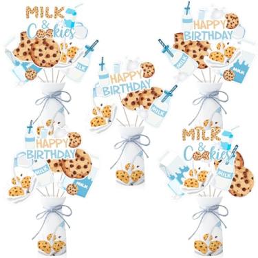 Imagem de Funmemoir Milk and Cookie Birthday Party Decoration, 24pcs Milk and Cookie Happy Birthday Centerpiece Stick Biscuit Table Decoration for Biscuit Drink Dessert Breakfast 1st Birthday Party Decoration