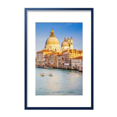 Imagem de wyooxoo Porta-retrato de 50 x 76 cm, azul escuro, feito de madeira maciça, exibe imagens 40 x 61 cm com tapete ou 50 x 76 cm sem tapete, moldura colorida para montagem na parede vertical horizontal