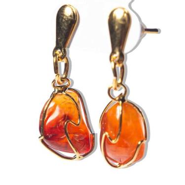 Imagem de Brinco Cesta Amarrada Pedra Agata Cornalina Tarracha Dourado - Varejo