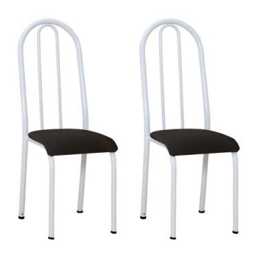 Imagem de Kit 2 Cadeiras de Cozinha Flórida Estampado Preto Pés de Ferro Branco 