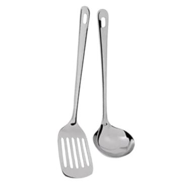 Imagem de Conjunto Jogo Kit 4 Utensílios Cozinha aço Inox Colher Arroz Concha Escumadeira Espátula Vazada(KIT 02 ESPATULA VAZADA CONCHA)