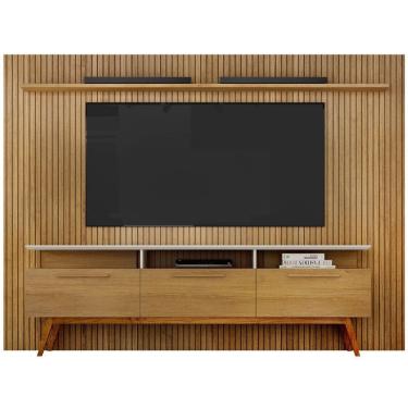 Imagem de Painel Home Suspenso Valdemóveis Curitiba Com Rack Bancada Com Largura 2,24 Metros Pata Tv De 75 Polegadas Cinamomo/Off White