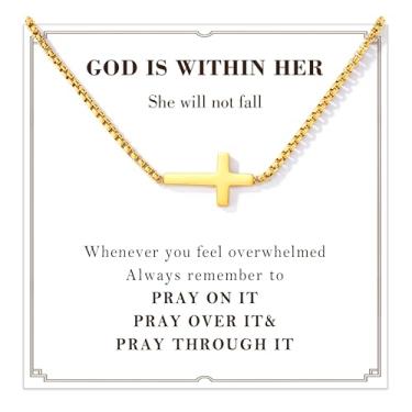 Imagem de Tarsus Colar de cruz de ouro para mulheres, joias cristãs, pingente de cruz, presentes de aniversário religiosos para mulheres, average, Aço inoxidável, Sem Pedra Preciosa