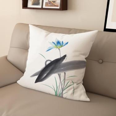 Imagem de Sladjana Capa de almofada de sofá requintada estilo chinês com estampa de lótus - eleve seu espaço de vida (50,8 x 50,8 cm, JYHH-N)