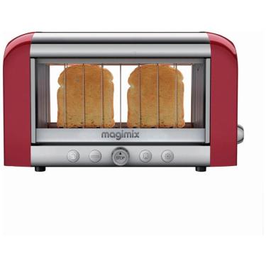 Imagem de Torradeira Elétrica 2 Fatias com 4 Níveis de Tostagem Função Descongelar e Bandeja de Migalhas Removível, 110V 1450W, Magimix, Vermelha