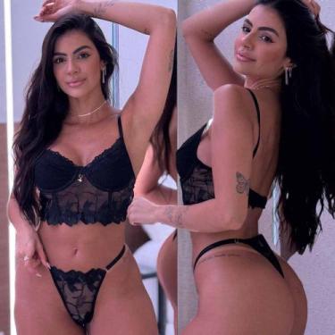 Imagem de Conjunto de Lingerie Sem bojo Bordado de Tule Sensual Calcinha Fio - L