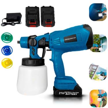 Imagem de Pistola de Pintura Spray Elétrica Pulverizador 200w com 4 Bicos 2 Baterias Carregador Bivolt Portátil 800ml Profissional