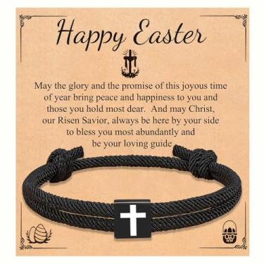 Imagem de Jixugaud Pulseira cruzada de corda trançada ajustável para homens, meninos, batismo, aniversário, dia dos namorados, Natal, Páscoa, presentes, 7.5 inches, Nylon, Sem Pedra Preciosa