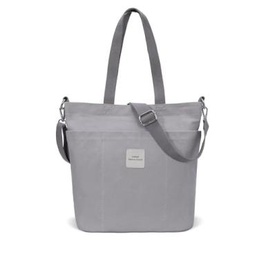 Imagem de Iswee Bolsa de lona com zíper com vários bolsos bolsa feminina fashion transversal bolsa de ombro bolsa de ombro bolsa de uso diário, Cinza, L:10.53” W:5.07” H:12.48”