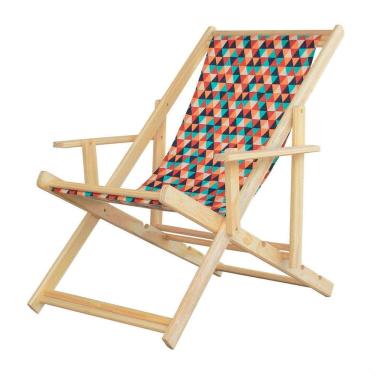 Imagem de Espreguiçadeira Preguiçosa Dobrável Madeira Maciça Natural Triângulo Colorido