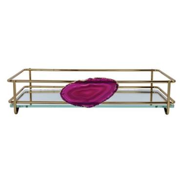 Imagem de Bandeja hara fence ágata dourada 15x25 cm, Vermelho rosado