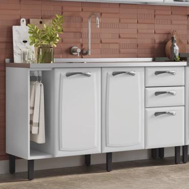 Imagem de Balcão em Aço 140cm 3 Portas e 2 Gavetas e Nicho Toalheiro sem Tampo New Premium Itatiaia