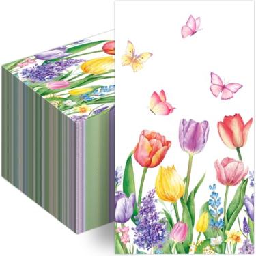 Imagem de 100 guardanapos decorativos de papel floral descartável para convidados aquarela tulipa guardanapos de jantar toalha de mão decorativa floral para festa, almoço, jantar, cozinha, banheiro