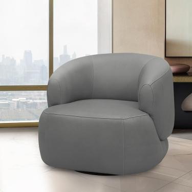 Imagem de Poltrona Decorativa Verona Sala De Estar Base Giratória Em Aço Couro Grafite G88 - Gran Belo