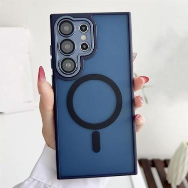 Imagem de HPQWN Para S24 Plus Matte Translúcido Case Lente Completa Câmera De Metal Capa Protetora Rígida (Para S24 Plus/Azul Marinho)