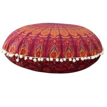 Imagem de COTSILER Capa de almofada de mandala e capa de almofada redonda hippi grande, capas decorativas de ioga boêmias (mandala amarela marrom, 81 cm redonda)