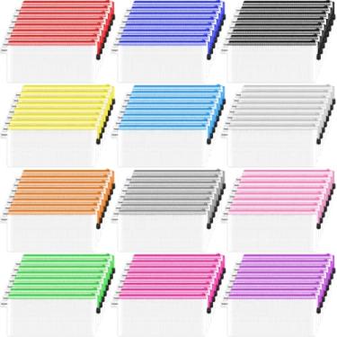 Imagem de Smarpau Bolsa de malha com zíper, pacote com 96 unidades, 12 cores, 23,6 cm x 12 cm, bolsa de lápis pequena com zíper, multiuso, impermeável, para viagens, escritório, material escolar, 12 cores, 96