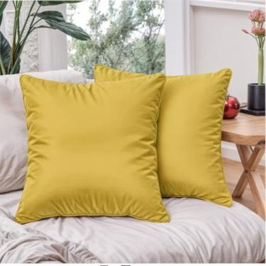 Imagem de 2 Capas Almofada Veludo Suede Sofa Decorativa 45x45 Amarela