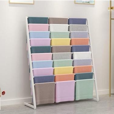 Imagem de JOEUQK Rack de seda para lenços de chão – Suporte de exibição de lenços, suporte de metal para mantas, prateleiras de exibição de roupas para lojas de varejo, organizador de xaile para calças