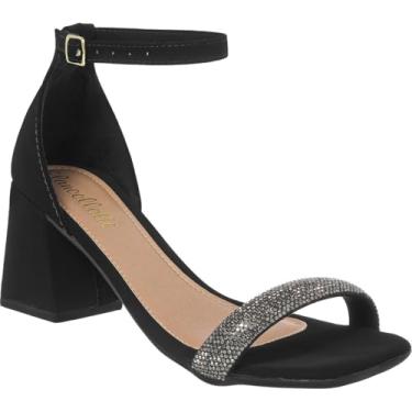 Imagem de Sandália Feminina de Strass na frente Salto Grosso Saltinho Conforto Festa (Preto, BR, Adulto, Numérico, 37)