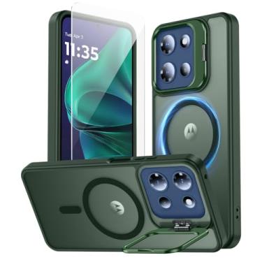 Imagem de TOBOVON Capa para Motorola Moto G Stylus 5G 2025, compatível com MagSafe, com suporte de anel de câmera integrado e protetor Sceen, capa magnética fina translúcida fosca de grau militar com proteção
