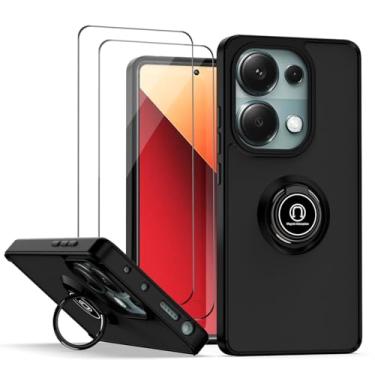 Imagem de QUIETIP Capa compatível com Poco M6 Pro e Redmi Note 13 Pro 4G com protetor de tela, TPU + PC rígido à prova de choque anel magnético capa de suporte de carro, preta