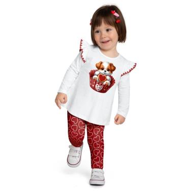 Imagem de Conjunto Kyly Infantil Menina Blusa Legging Vermelho Inverno